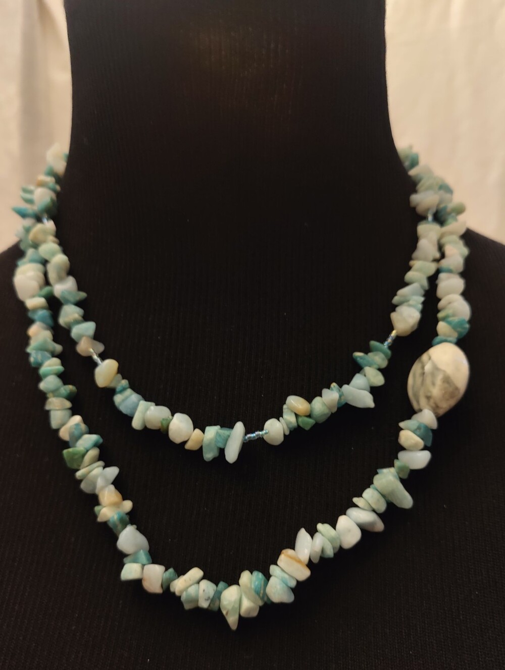 Amazonite Double Strand Chip Stone Necklace 19" Toggle Clasp Statement